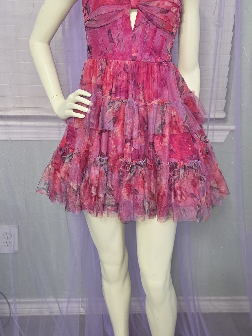 Pink Floral Tiered Mini Skirt